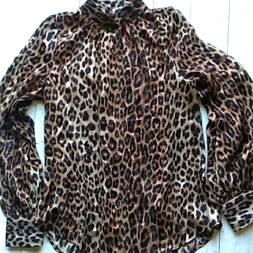 H&M leopard long sleeve blouse